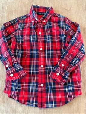 Janie and Jack Red and Navy Plaid Button-Down Shirt